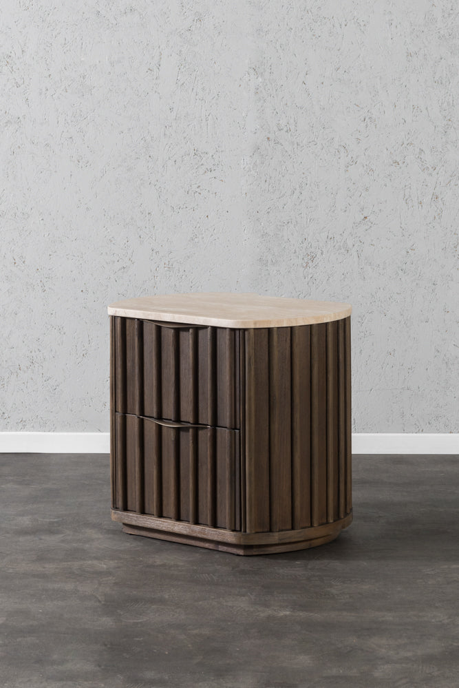 שידת לילה מעץ ושיש מקולקציית טרוורטין