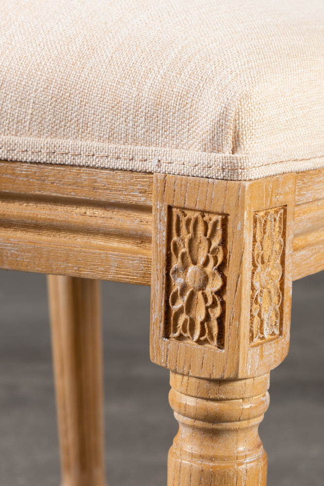 כיסא מעץ מלא משענת עגולה מרופדת -  בד בהיר