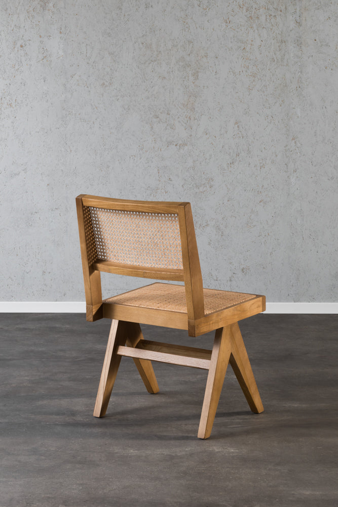 כיסא ראטן ישר מעץ מלא