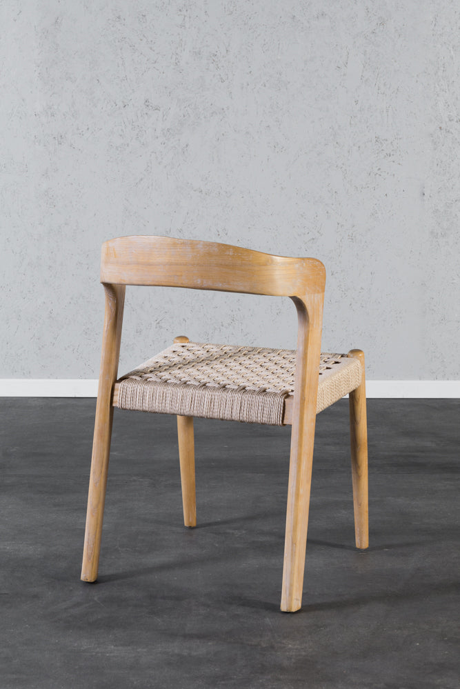 כיסא ירח מעץ מלא מושב חבל בשילוב עץ - גוון חום מולבן