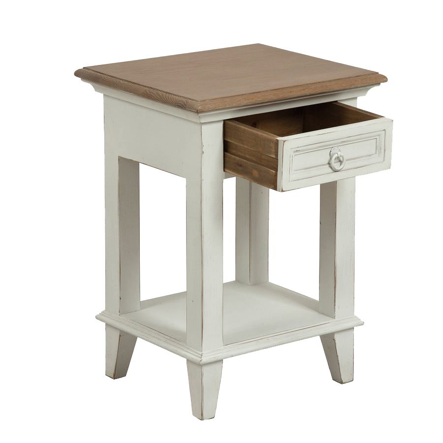 שידת לילה, שידת צד עם מדף מעץ מלא קולקציית אסקיס לבן