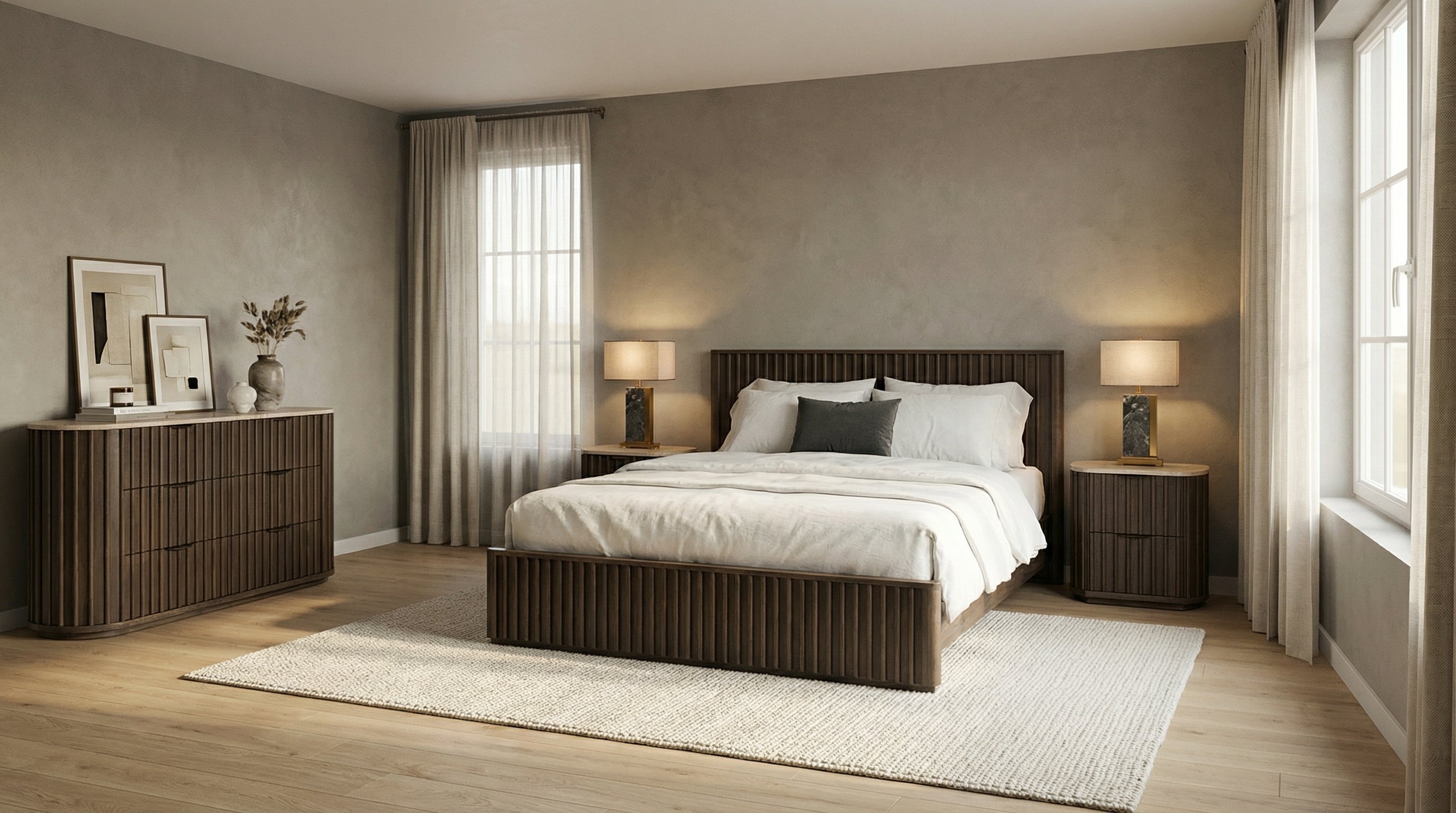 שידת לילה מעץ ושיש מקולקציית טרוורטין