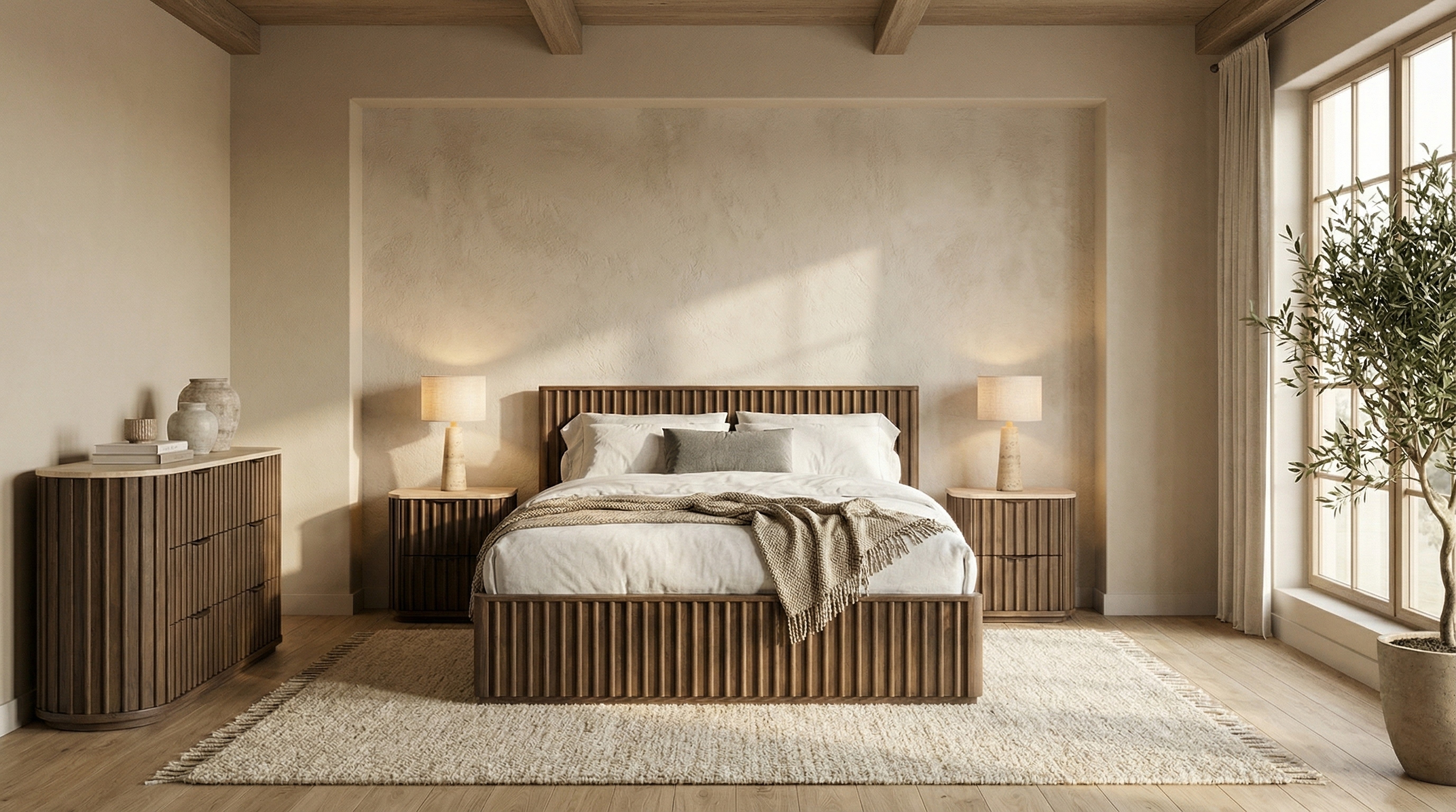 שידת לילה מעץ ושיש מקולקציית טרוורטין