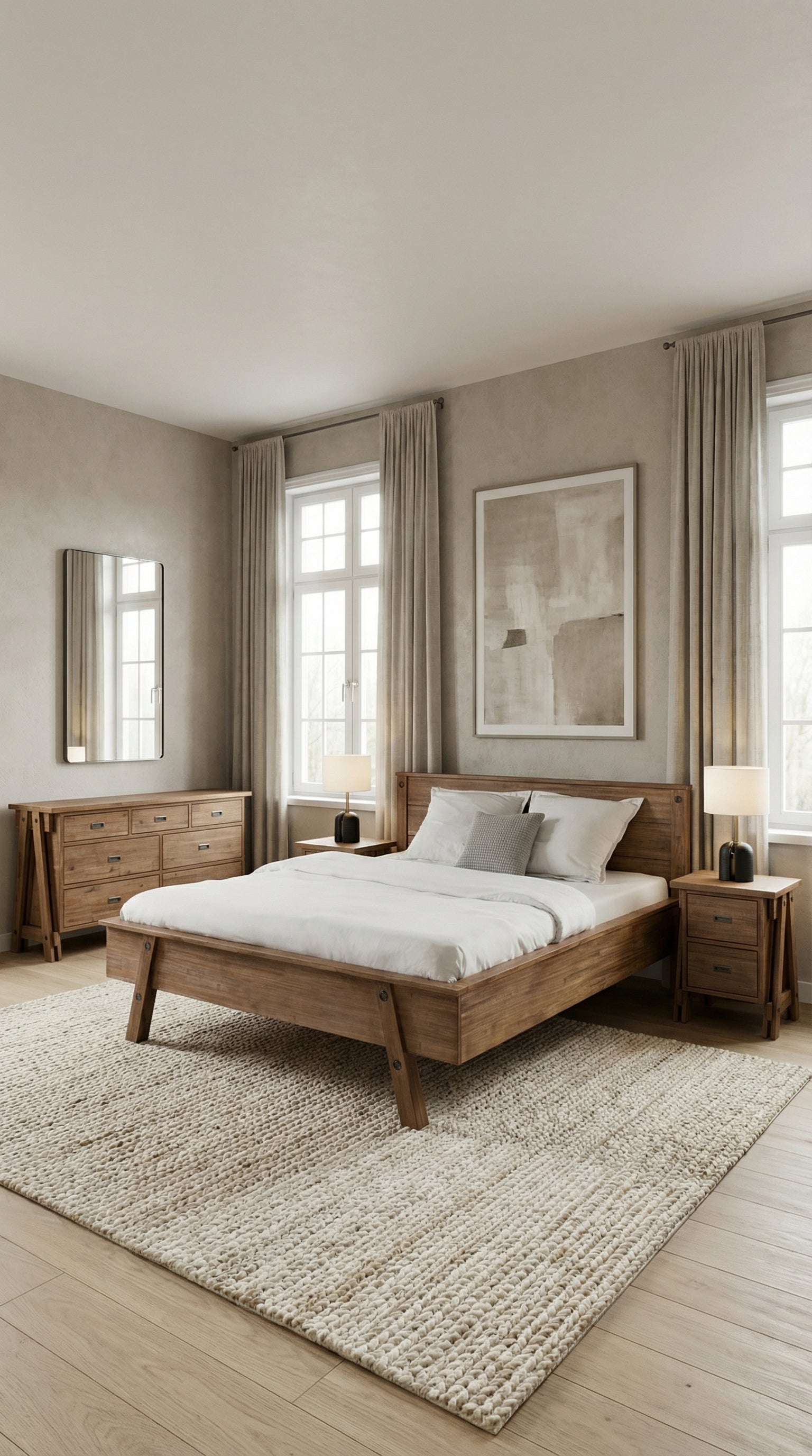 קומודה בעלת 7 מגירות מעץ מלא מקולקציית בטון - טופ עץ