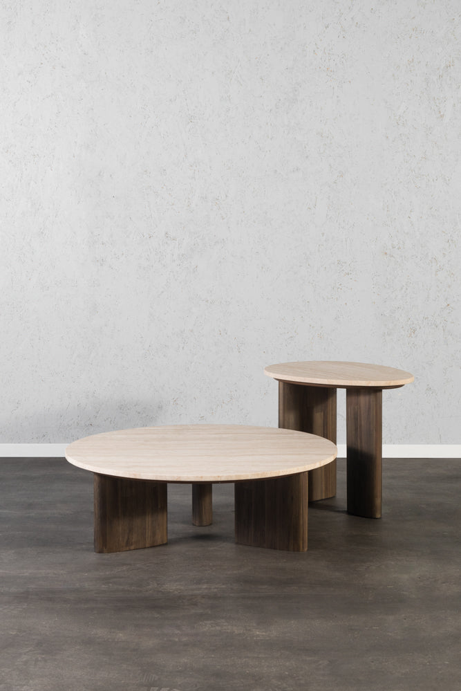 שולחן סלון מעץ ושיש מקולקציית טרוורטין