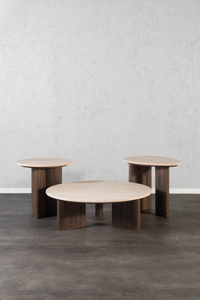 שולחן סלון מעץ ושיש מקולקציית טרוורטין