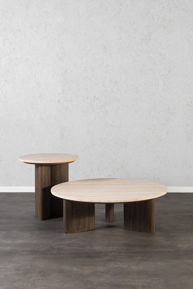 שולחן סלון מעץ ושיש מקולקציית טרוורטין