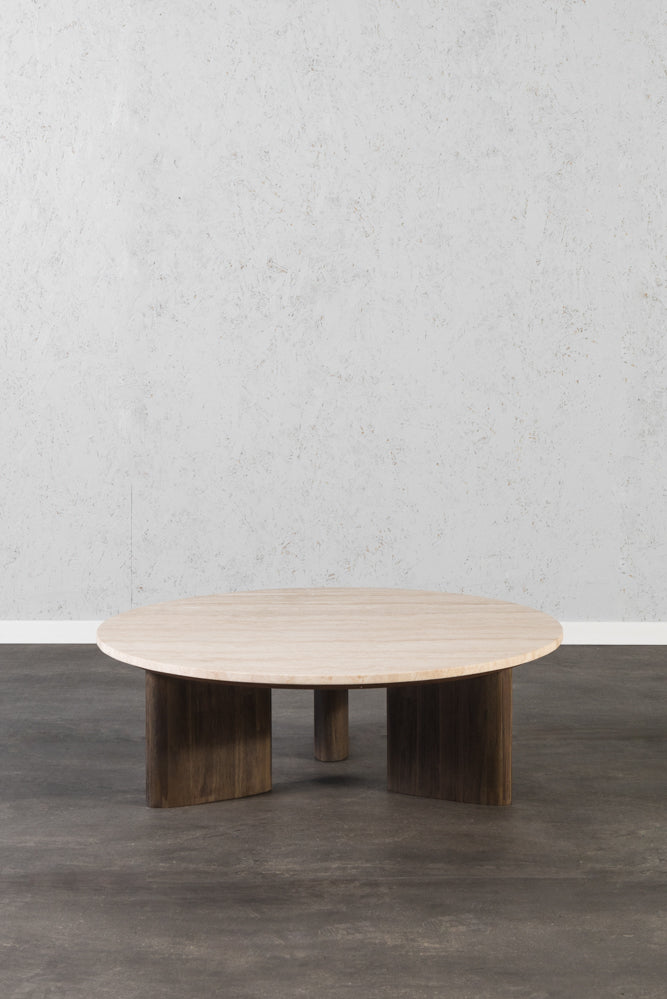 שולחן סלון מעץ ושיש מקולקציית טרוורטין