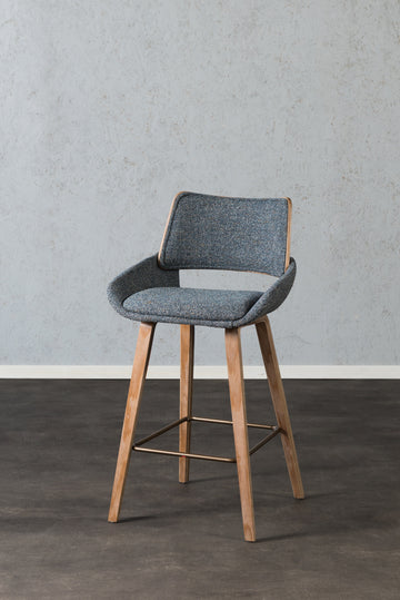 כיסא בר עץ גב ומושב מרופדים בד ג'ינס