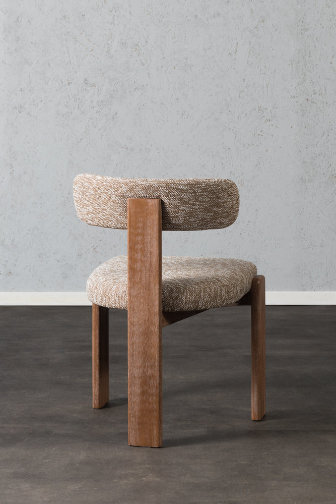 כיסא מרופד רגלי עץ בד חום