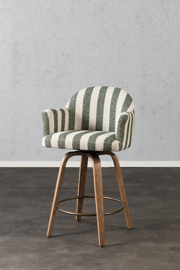 כיסא בר ריפוד מלא בד פסים ירוק