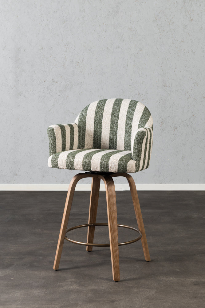כיסא בר ריפוד מלא בד פסים ירוק