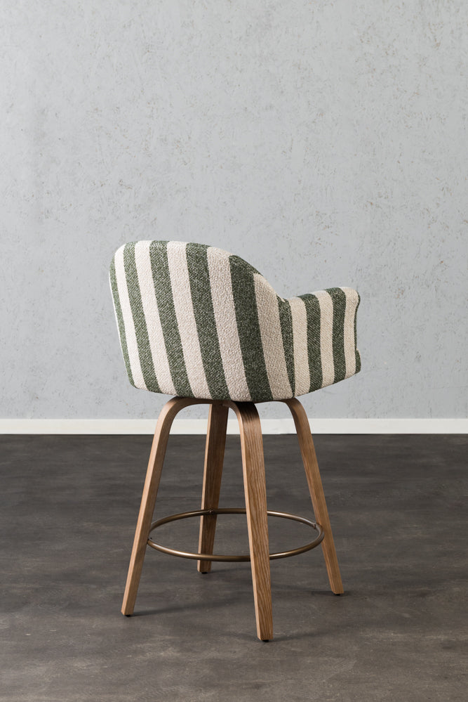 כיסא בר ריפוד מלא בד פסים ירוק