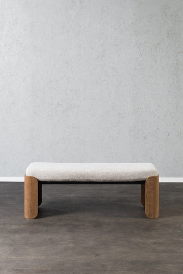 ספסל מרופד עם רגלי עץ - בד בהיר