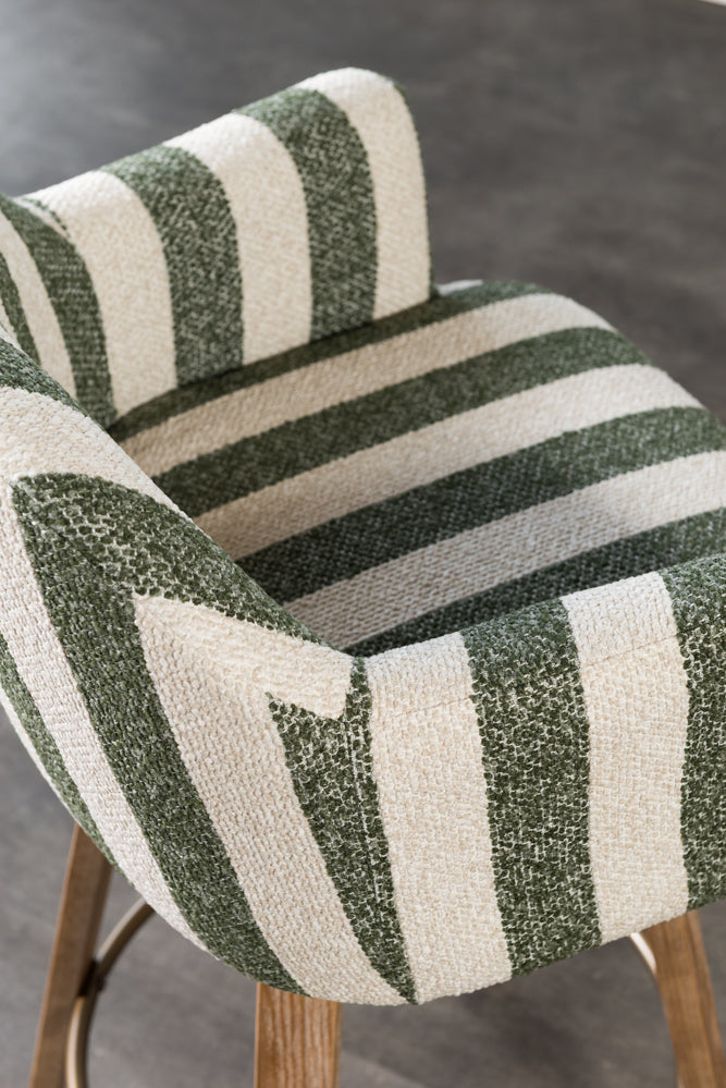 כיסא בר ריפוד מלא בד פסים ירוק