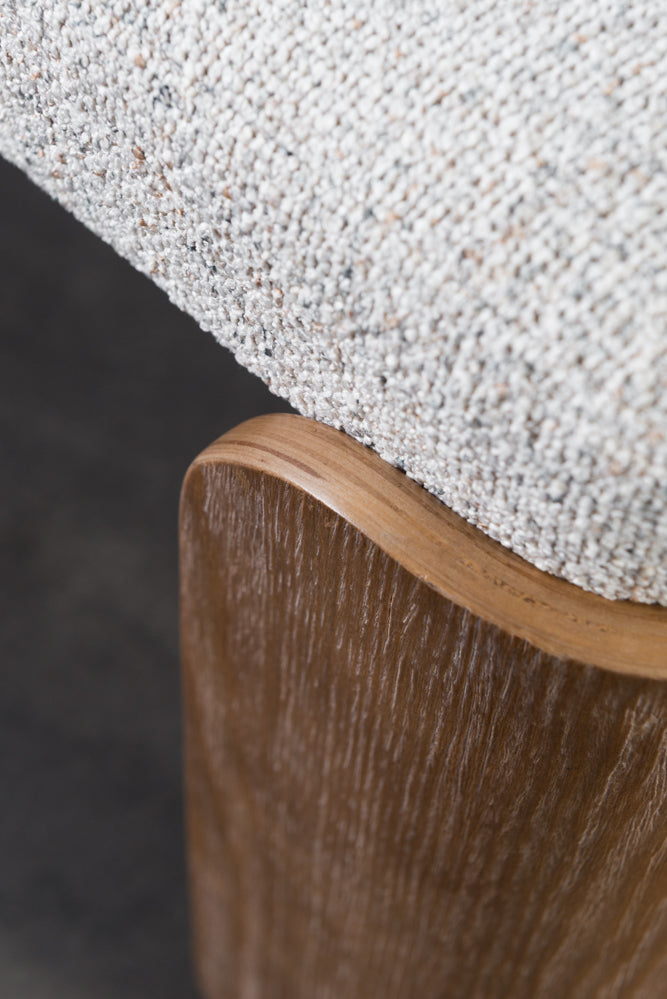 ספסל מרופד עם רגלי עץ - בד בהיר