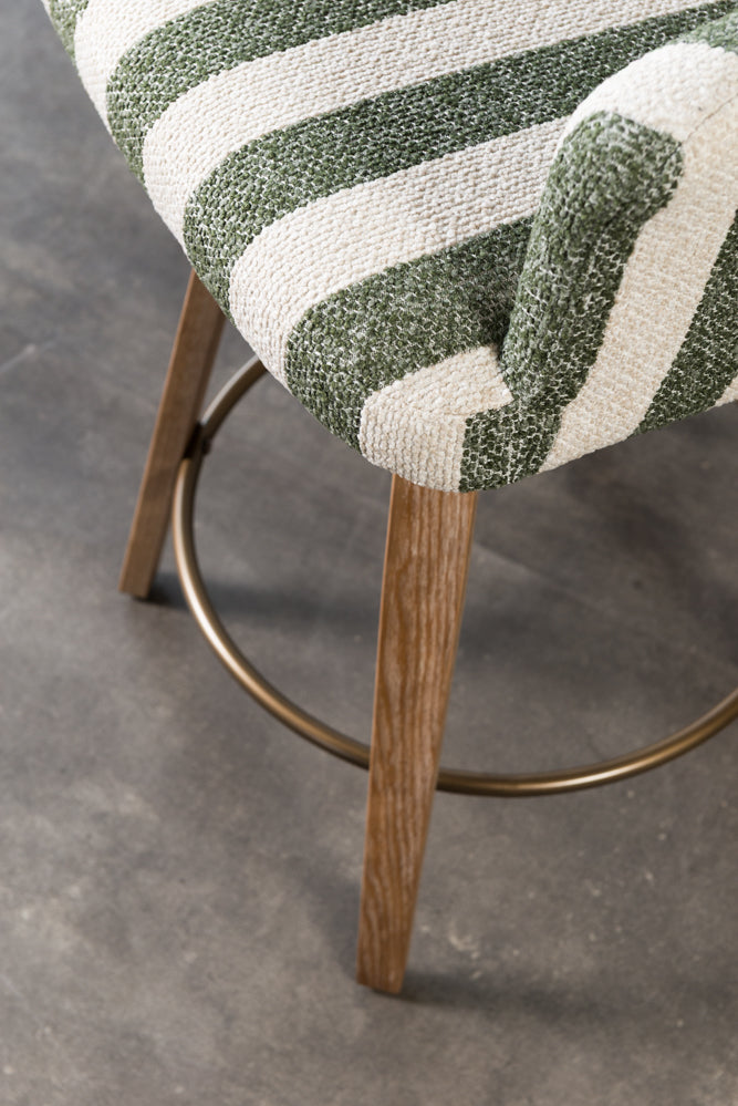 כיסא בר ריפוד מלא בד פסים ירוק