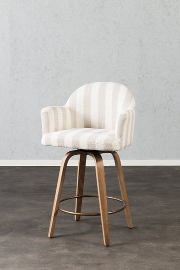 כיסא בר ריפוד מלא בד פסים בהיר