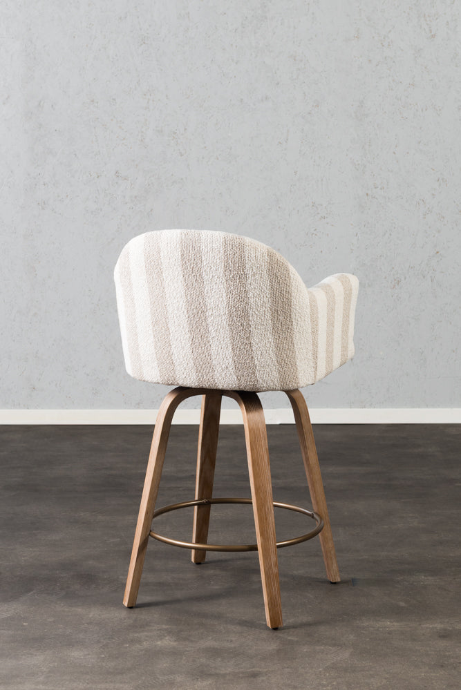 כיסא בר ריפוד מלא בד פסים בהיר