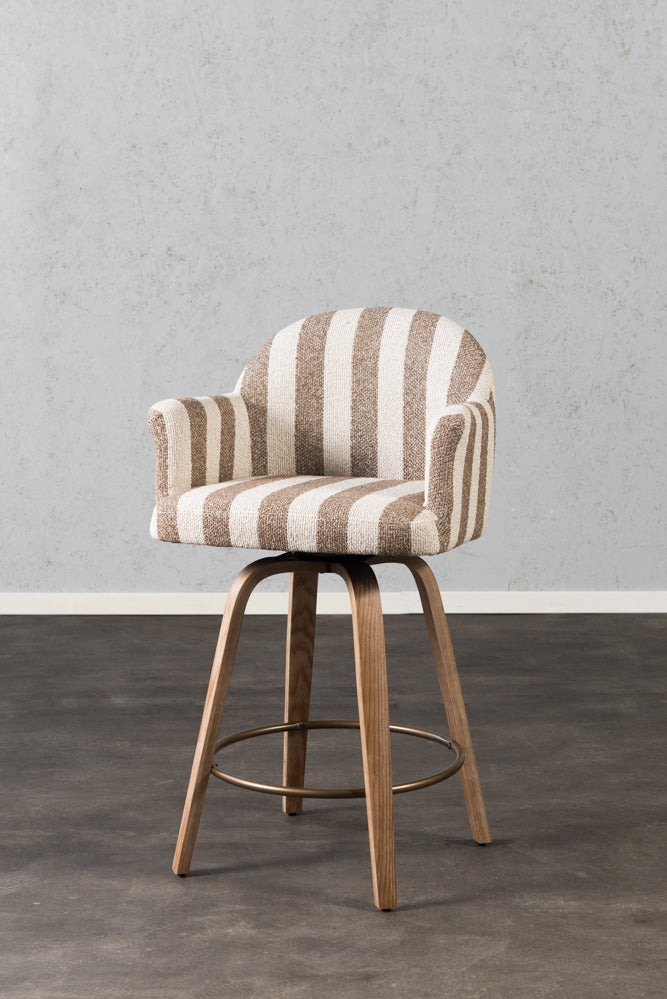 כיסא בר ריפוד מלא בד פסים חום