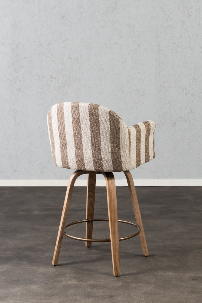 כיסא בר ריפוד מלא בד פסים חום