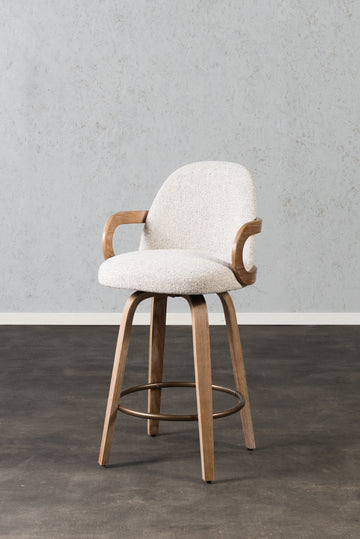 כיסא בר מרופד ידיות עץ בד בהיר