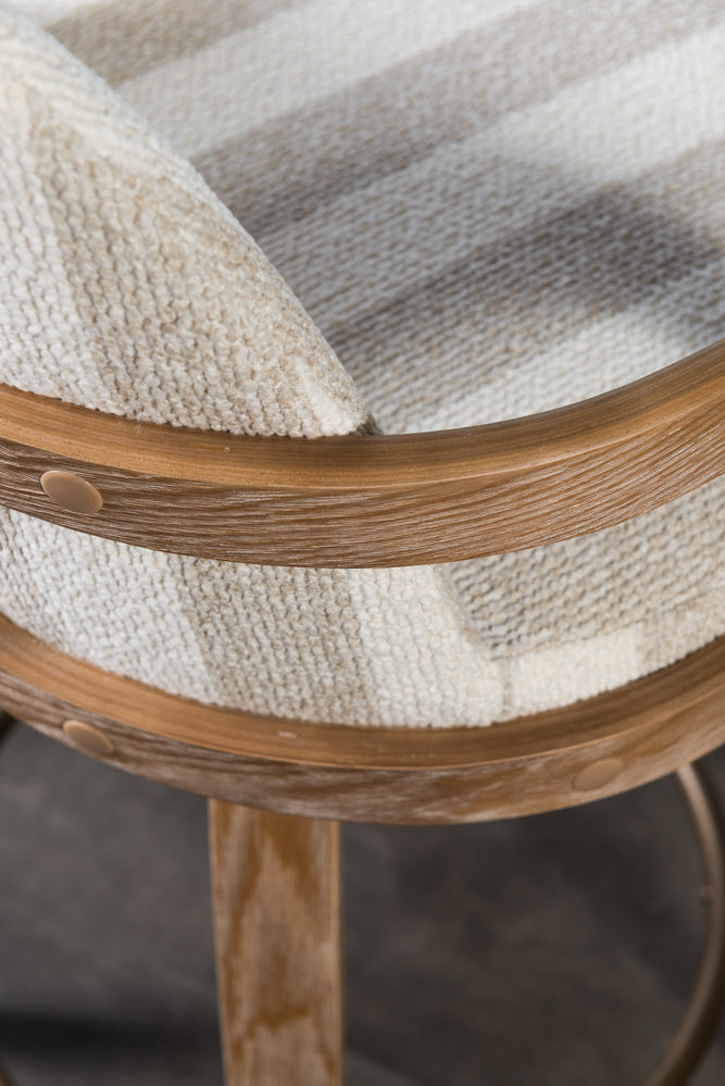 כיסא בר מרופד ידיות עץ בד פסים בהיר