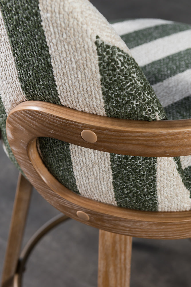 כיסא בר מרופד ידיות עץ בד פסים ירוק