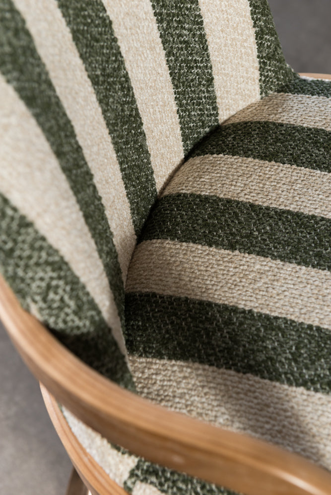 כיסא בר מרופד ידיות עץ בד פסים ירוק