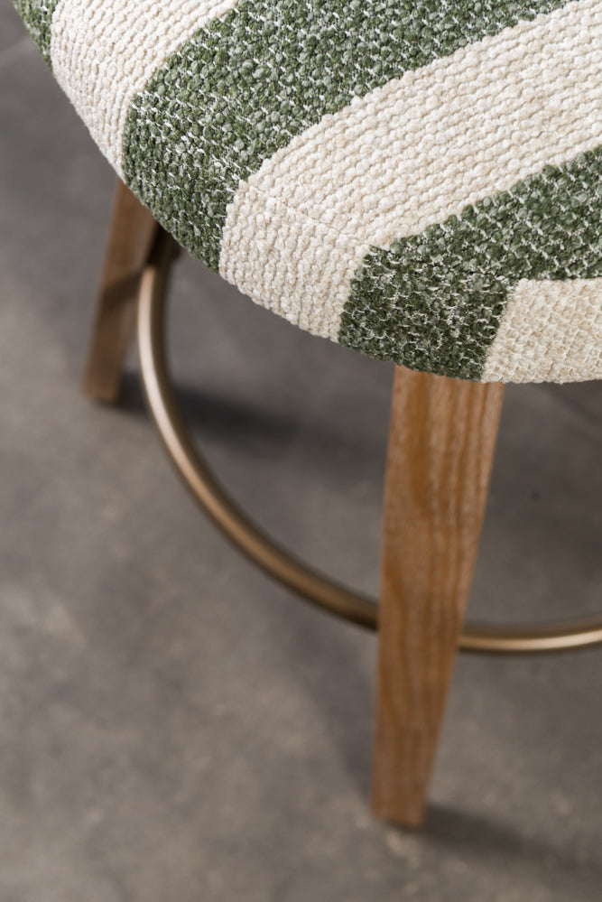 כיסא בר מרופד ידיות עץ בד פסים ירוק
