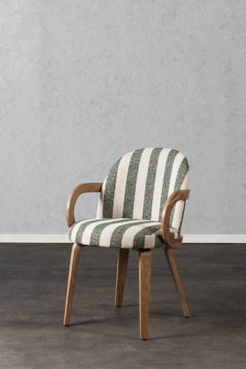 כיסא מרופד ידיות עץ בד פסים ירוק
