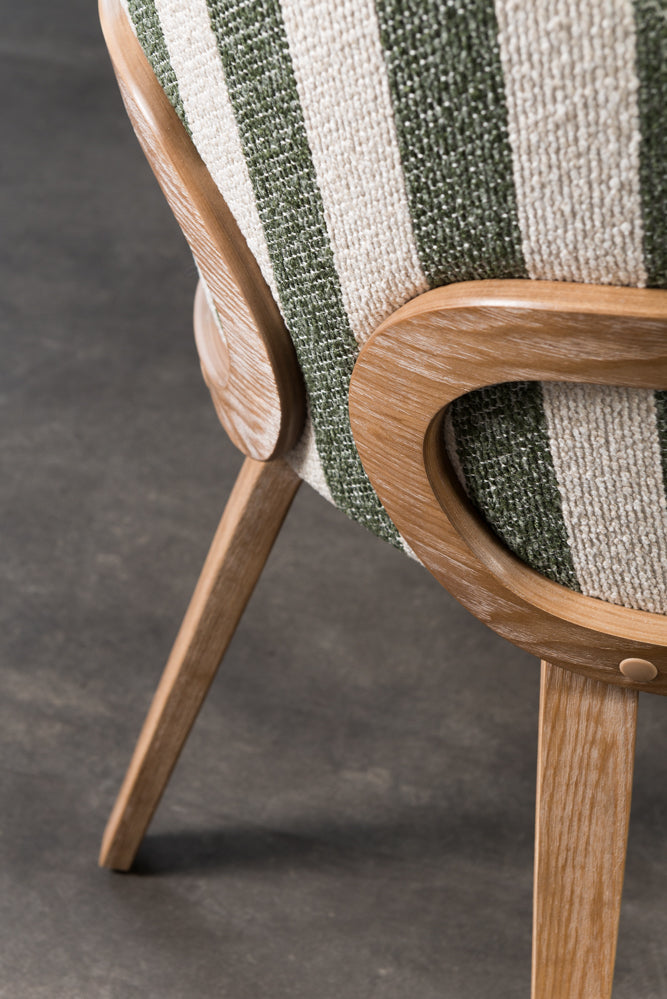 כיסא מרופד ידיות עץ בד פסים ירוק