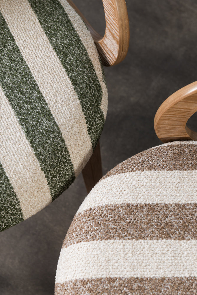 כיסא מרופד ידיות עץ בד פסים ירוק