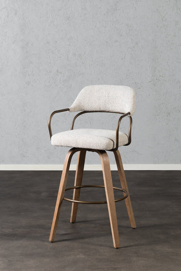 כיסא בר ידיות מתכת דקות בד בהיר