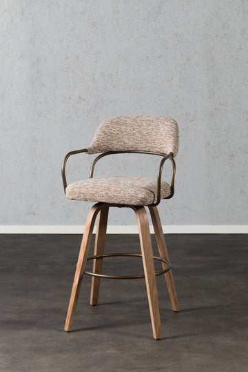 כיסא בר ידיות מתכת דקות בד חום