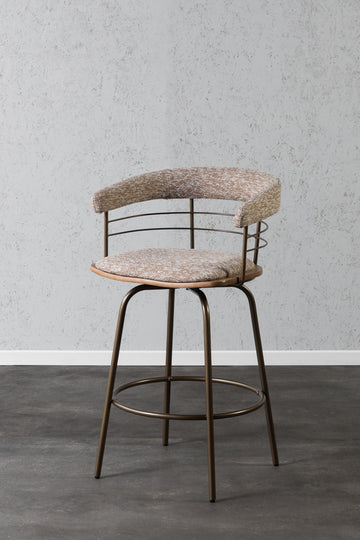 כיסא בר מרופד משענת מעוגלת בשילוב מתכת בד חום