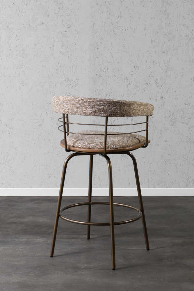 כיסא בר מרופד משענת מעוגלת בשילוב מתכת בד חום