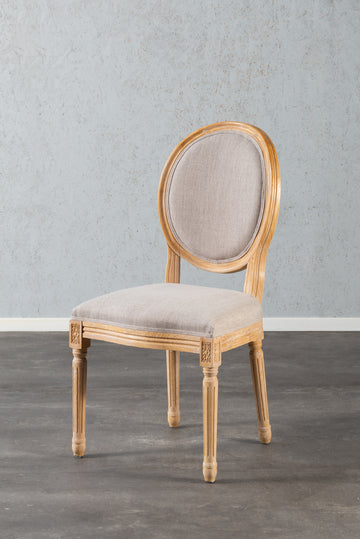 כיסא מעץ מלא משענת עגולה מרופדת -  בד בז'