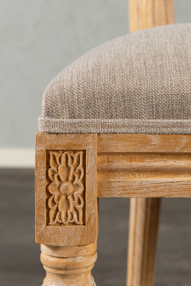 כיסא מעץ מלא משענת עגולה מרופדת -  בד בז'