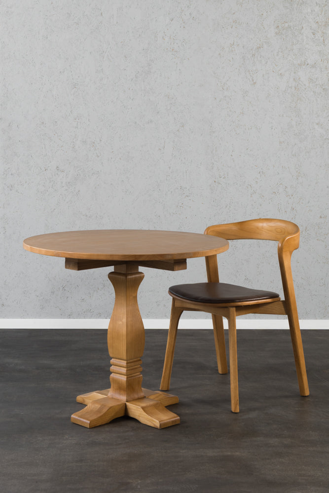 שולחן אוכל עגול גוון אחיד 90 ס"מ מעץ מלא