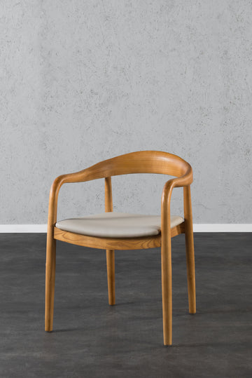 כיסא טוקיו עץ טבעי דמוי עור בהיר