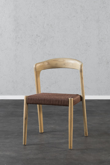 כיסא ירח עץ בהיר חבל חום