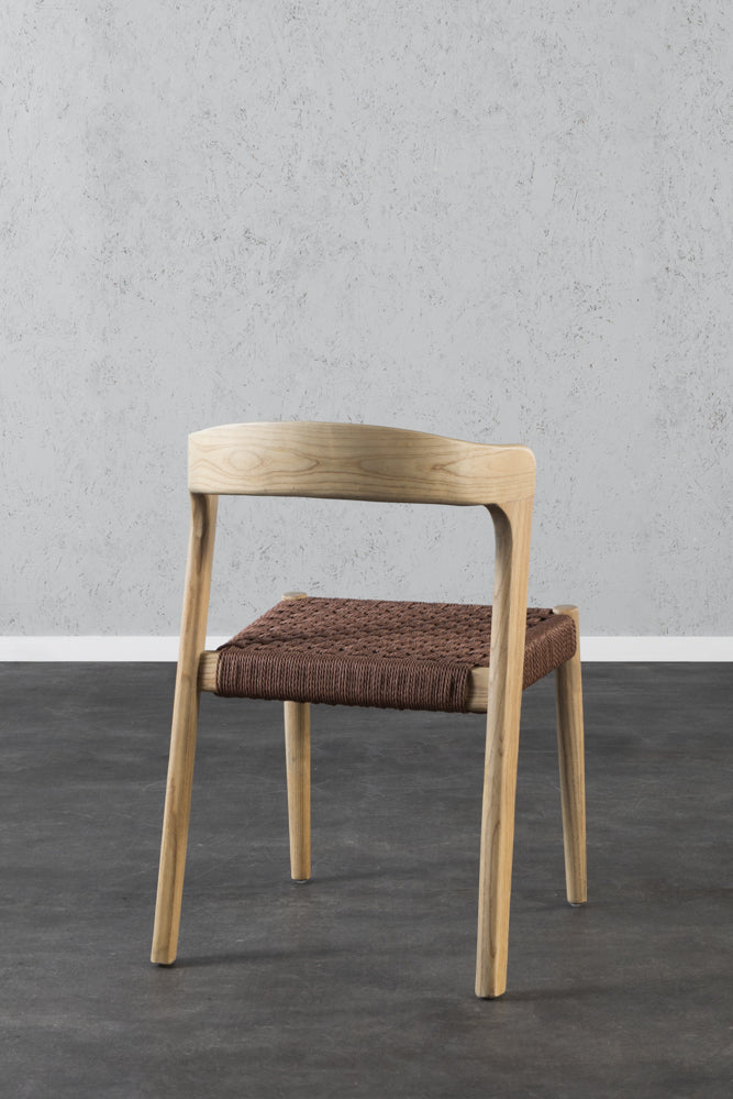 כיסא ירח עץ בהיר חבל חום