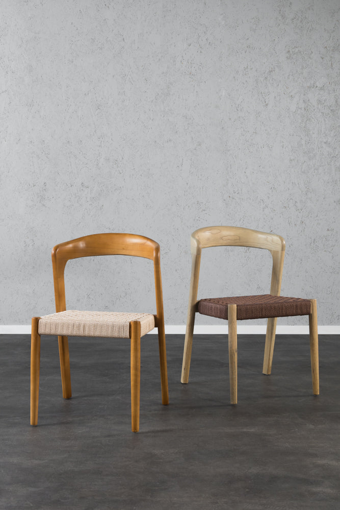 כיסא ירח עץ בהיר חבל חום