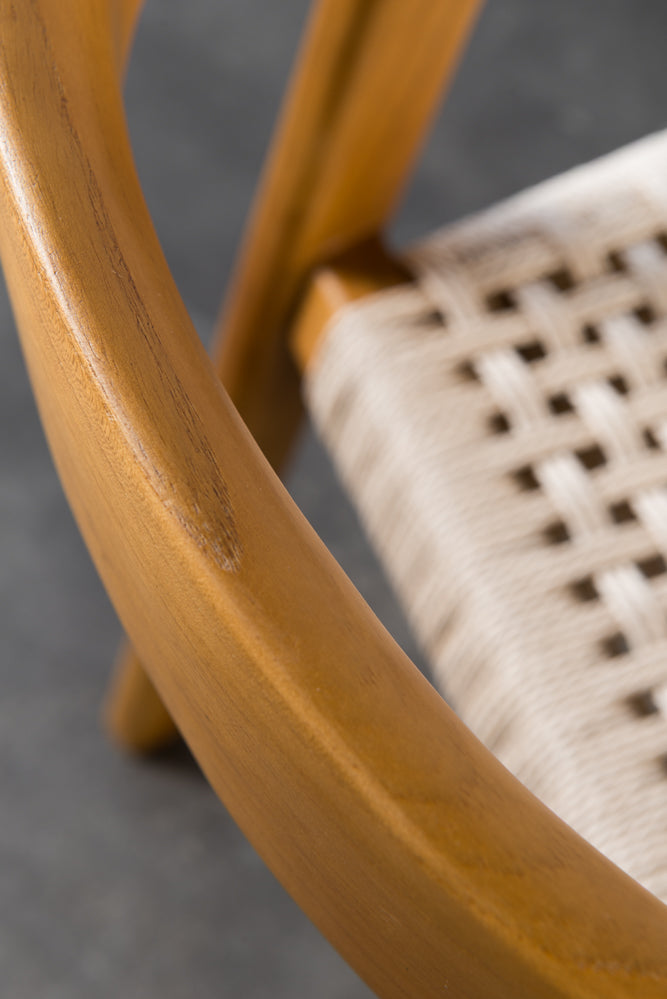 כיסא ירח מושב חבל בהיר עץ טבעי.