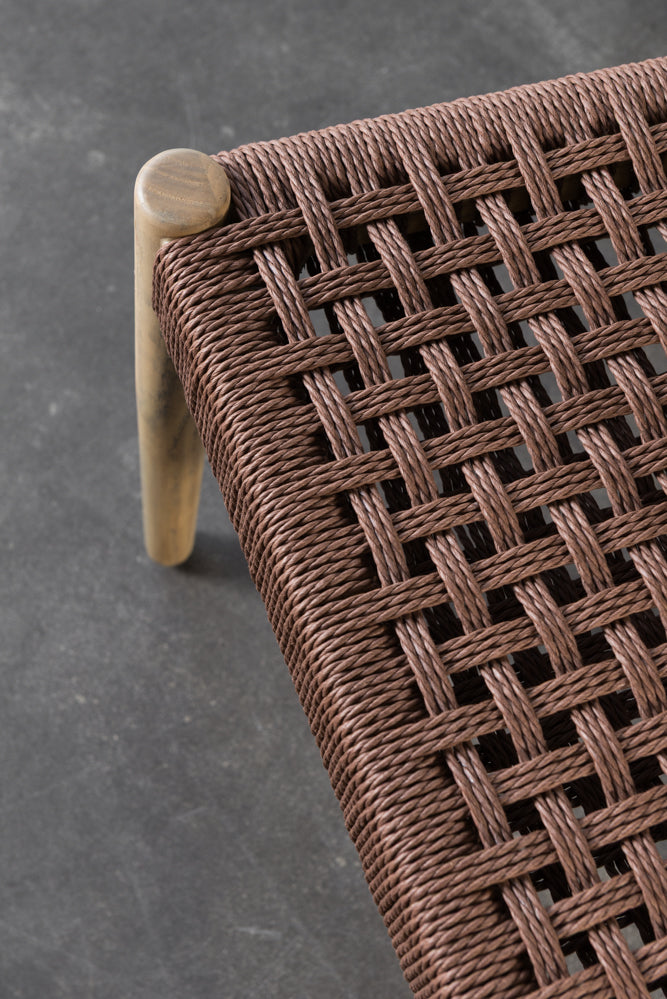 כיסא ירח עץ בהיר חבל חום