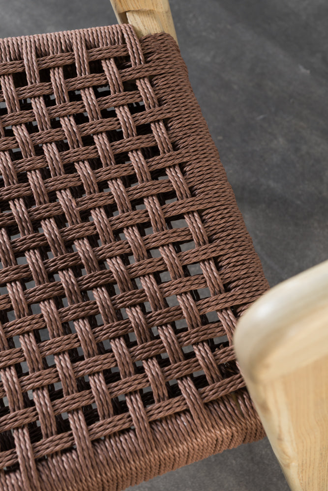 כיסא ירח עץ בהיר חבל חום