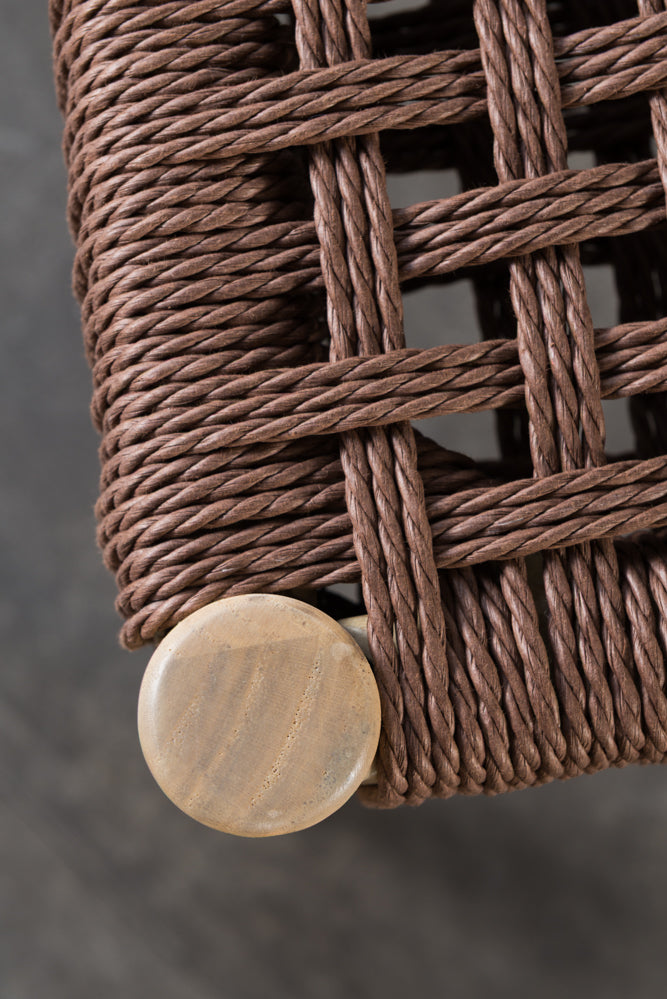 כיסא ירח עץ בהיר חבל חום