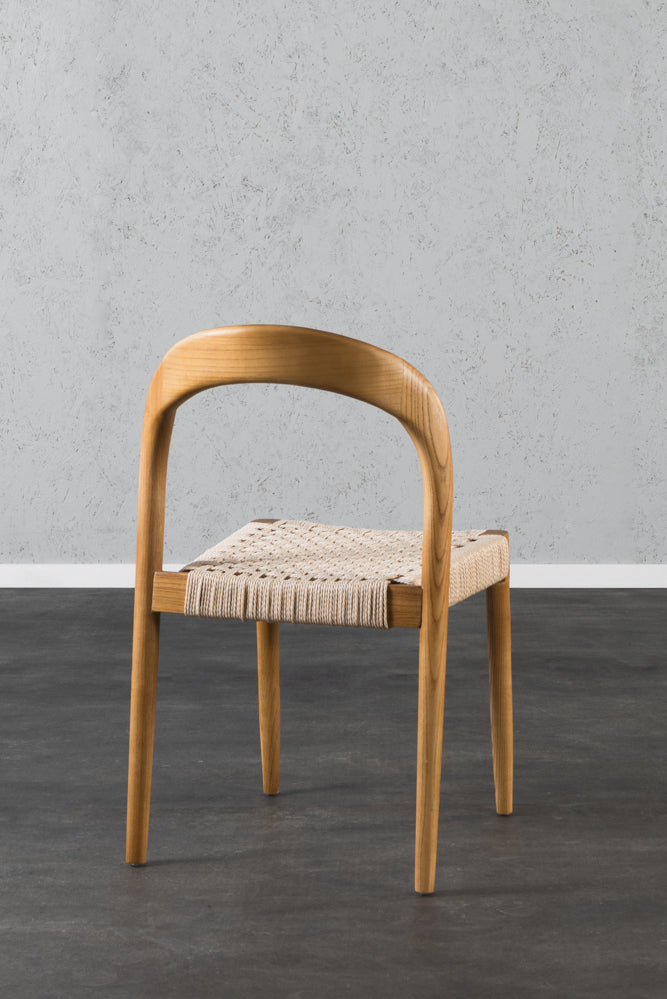 כיסא סהר עץ טבעי מושב חבל