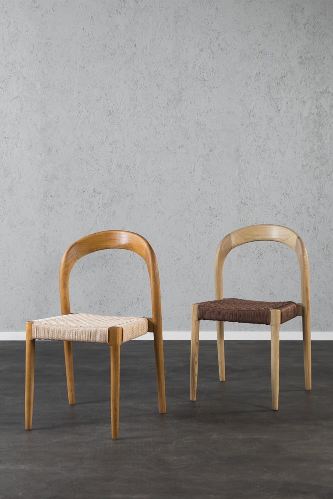 כיסא סהר עץ טבעי מושב חבל